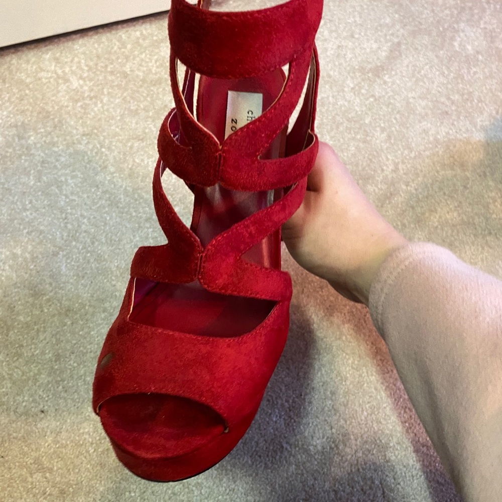 Chelsea & Zoe Red Suede Platform Heels 8.5 - Picture 3 of 10